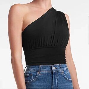 Black One Shoulder Rouched Thong Body Suit